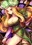  blonde_hair breasts cleavage elfaria_(odin_sphere) fairy flower kara_(color) large_breasts long_hair odin_sphere pointy_ears red_eyes solo staff 