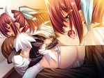  1girl anus blue_eyes blush breasts clothed_sex game_cg goshujinsama_daisuki maid murakumo_sakura red_hair sex uncensored vaginal zettai_maou 