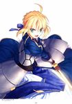  1girl absurdres ahoge armor blonde_hair bow dress excalibur fate/zero fate_(series) female hair_bow highres official_art open_mouth saber solo sword takeuchi_takashi type-moon weapon weapons 