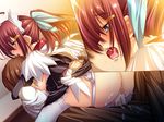  1girl anus blue_eyes blush breasts clothed_sex game_cg goshujinsama_daisuki maid murakumo_sakura red_hair sex uncensored vaginal zettai_maou 