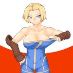  bare_shoulders blonde_hair blue_eyes bodysuit breasts cleavage cleavage_reach covered_nipples final_fantasy final_fantasy_tactics fingerless_gloves gloves large_breasts monk_(fft) short_hair smile solo tsukudani_(coke-buta) 