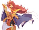  amiko aqua_eyes armor bad_id bad_pixiv_id black_pants cancer_schiller cape curly_hair gem gold_trim light_smile long_hair looking_at_viewer male_focus mask pants parted_lips purple_cape red_hair saint_seiya saint_seiya_omega simple_background solo standing very_long_hair white_background 