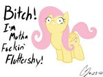  acethebigbadwolf arthropod big_eyes butterflies butterfly cutie_mark equine female feral fluttershy_(mlp) friendship_is_magic hair hooves horse insect insult long_hair mammal mane my_litte_pony my_little_pony pegasus pink_eyes plain_background pony signature smile standing text white_background wings 