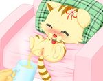  cat coral_(jewel_pet) cub cup eyes_closed feline female jewel_pet kamekichi mammal mug peeing pillow sango_(jewel_pet) spread_legs spreading urine watersports young 