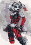  canine caribou_(artist) clothed clothing cosplay dalmatian dog female harley_quinn leather looking_at_viewer mammal sara_palmer skimpy solo spikes weapon 