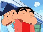  4boys angry animated animated_gif black_hair boo-chan crayon_shin-chan eyebrows kazama_tooru kazama_toru lowres male male_focus multiple_boys necktie nohara_shinnosuke outdoors qvga sakurada_nene sato_masao short_hair smile snot suzuki_bo thick_eyebrows 