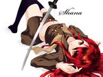  alastor_(shakugan_no_shana) jewelry long_hair lying mokkei navel pendant red_eyes red_hair school_uniform serafuku shakugan_no_shana shana sword thighhighs weapon 