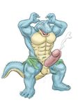  big_penis clothes_ripping clothing crocodile cum cumshot embarrassed erection glans holcomb humanoid_penis male mudwolfy nude orgasm penis plain_background reptile scalie surprise torn_clothing white_background 