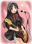  :o akiyama_mio bass_guitar black_eyes black_hair border dutch_angle fading_border fuwafuwa_time gothic_lolita instrument k-on! kamosikayasyamoji lolita_fashion long_hair microphone microphone_stand solo 