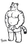  chubby clothed clothing feline half-dressed male mammal nipples overweight penis shorts solo tiger topless whiskers wolfyama 