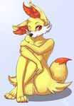  anthro canine claws female fennec fennekin fox hindpaw looking_at_viewer mammal mingchee nintendo nude one_eye_closed paws pok&#233;mon pok&#233;morph pok&eacute;mon pussy sitting solo toes tongue tongue_out video_games 