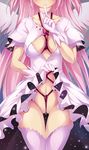  bdsm blush bondage bound breasts choker cleavage cleavage_cutout collarbone crotch_rope dress dress_lift duplicate finger_to_mouth gloves head_out_of_frame highres kaname_madoka long_hair mahou_shoujo_madoka_magica maullarmaullar md5_mismatch medium_breasts pink_hair pink_legwear pussy_juice rope shibari shibari_over_clothes shibari_under_clothes shushing smile solo thigh_gap thighhighs ultimate_madoka wings 