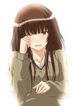  amagami brown_hair dress_shirt grey_eyes kamizaki_risa long_hair one_eye_closed open_mouth school_uniform shirt shouji_nigou smile solo tears upper_body 