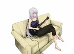  bad_id bad_pixiv_id barefoot capri_pants couch crossed_legs feet gibson guitar highres instrument les_paul long_hair older onoguru pants red_eyes rozen_maiden silver_hair sitting solo suigintou tank_top 