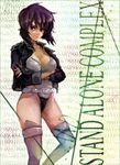  bad_id bad_pixiv_id boots breasts cleavage crossed_arms fingerless_gloves ghost_in_the_shell ghost_in_the_shell_stand_alone_complex gloves jacket kusanagi_motoko large_breasts pisuke purple_hair short_hair solo thigh_boots thighhighs 