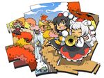  animal_ears black_hair blonde_hair blue_hair falling flying green_hair hakurei_reimu hat hounori instrument inubashiri_momiji kagiyama_hina kawashiro_nitori kirisame_marisa long_hair multiple_girls shameimaru_aya short_hair silver_hair tail touhou trumpet water wolf_ears wolf_tail 