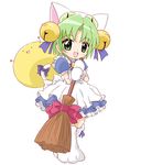  animal_ears broom cat_ears cat_tail dejiko di_gi_charat gema green_eyes green_hair non-web_source short_hair solo tail 