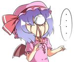  1girl bad_id bad_pixiv_id blue_hair chibi cup failure hat in_the_face nase remilia_scarlet ribbon short_hair solo spill spoken_ellipsis tea teacup touhou wet wings 