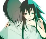  1girl 8055 green_eyes green_hair hug long_hair sakisaka_fuminori saya saya_no_uta 