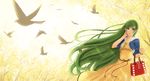  bad_id bad_pixiv_id bag bird dress forest glasses green_eyes green_hair handbag long_hair nature original sakimori_(hououbds) smile solo very_long_hair 