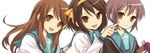  asahina_mikuru brown_eyes brown_hair hijiki_(hijikini) kita_high_school_uniform multiple_girls nagato_yuki purple_hair school_uniform serafuku smile suzumiya_haruhi suzumiya_haruhi_no_yuuutsu upper_body 