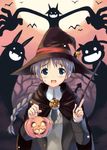  bad_id bad_pixiv_id bat blue_eyes braid brown_hair cape charlotte_e_yeager francesca_lucchini halloween hat jack-o'-lantern kyougoku_shin lynette_bishop miyafuji_yoshika moon multiple_girls pentacle pumpkin silhouette_demon single_braid strike_witches wand witch_hat world_witches_series you_gonna_get_raped 