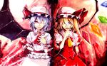  blonde_hair blood flandre_scarlet hand_on_own_chest hat holysnow lavender_hair multiple_girls one_eye_closed red_eyes remilia_scarlet short_hair siblings sisters smile symmetry tongue touhou wallpaper wings wrist_cuffs 