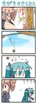  2girls 4koma acorn aqua_hair blush chibi chibi_miku comic crossover drill_hair hatsune_miku kasane_teto minami_(colorful_palette) multiple_girls pinecone silent_comic sweat tears throwing twin_drills twintails utau vocaloid 