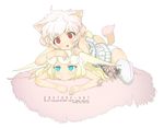  animal_ears blonde_hair blue_eyes copyright_request curly_hair girl_on_top liki multiple_girls pink_hair red_eyes tail thighhighs 