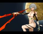  ayanami_rei bandages blue_hair bodysuit eyepatch kaworu lance_of_longinus neon_genesis_evangelion plugsuit polearm short_hair solo spear weapon white_bodysuit 