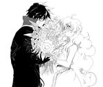  1girl blush bouquet flower garlock_simon greyscale kanke_(yonkuma) monochrome nia_teppelin simon tears tengen_toppa_gurren_lagann 