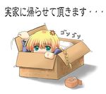  android blonde_hair box braid cardboard_box green_eyes in_box in_container kumamoto_umu lowres silfa solo tears to_heart_2 translated 