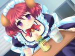  animal_ears basil_(peropero_sasete) breasts cleavage dog_ears dutch_angle game_cg large_breasts lugosi_ela maid maid_headdress medicine non-web_source peropero_sasete purple_eyes red_hair short_hair solo tray 