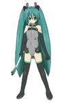  alternate_costume animal_ears aqua_eyes aqua_hair bangs black_footwear black_gloves black_legwear blush boots clenched_hand covered_navel elbow_gloves fake_animal_ears flat_chest food full_body gloves grey_leotard hair_between_eyes hairband halterneck hatsune_miku headgear holding katsuragi_kosuke leotard light_smile long_hair looking_at_viewer motion_slit number parody pilot_suit simple_background sky_girls smile solo spring_onion standing tattoo thigh_boots thighhighs turtleneck vegetable very_long_hair vocaloid white_background zipper 