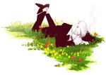  1boy formal grass laying lying male male_focus mooooong one_piece sanji solo spot_color suit 