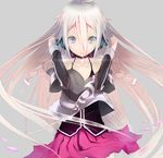  blue_eyes bra bra_strap bute_(butegram) collarbone grey_background headphones ia_(vocaloid) long_hair looking_at_viewer solo underwear vocaloid 