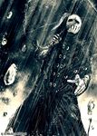  blackmore coat jojo_no_kimyou_na_bouken kei-suwabe male_focus mask monochrome rain solo steel_ball_run umbrella water 