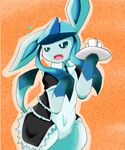  abstract_background ambiguous_gender blush canine clothing eeveelution female glaceon maid maid_uniform mammal nintendo pok&#233;mon pok&eacute;mon solo unknown_artist video_games 