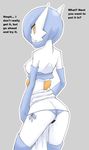  back_turned blue_hair boots breasts butt censored english_text female gardevoir hair hair_blue humanoid ikanomaru inviting looking_back nintendo panties panties_aside panties_on_side panty_pull partially_clothed pok&#233;mon pok&eacute;mon pussy pussy_juice shiny_pok&#233;mon shiny_pokemon solo text translated underwear video_games 