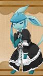  &#12377;&#12356;&#12377; abstract_background ambiguous_gender blue_eyes blue_hair canine clothing eeveelution female glaceon hair looking_at_viewer maid maid_uniform mammal nintendo pok&#233;mon pok&eacute;mon solo tongue unknown_artist video_games 