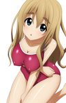  absurdres blonde_hair breasts cleavage competition_school_swimsuit covered_nipples highres k-on! kotobuki_tsumugi large_breasts long_hair looking_at_viewer looking_up one-piece_swimsuit solo sugimura_tomokazu swimsuit 