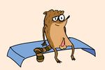  cbrye leaking looking_at_viewer male mammal penis precum presenting raccoon regular_show rigby 