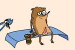  bashful bench bird cbrye check_dat_dick cum gay leaking looking_at_viewer male mammal mordecai nude penis plain_background precum presenting raccoon regular_show rigby sitting white_background 