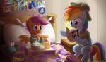  bed bedroom book cub cutie_mark equine female feral food friendship_is_magic hair hat horse john_joseco mammal multi-colored_hair my_little_pony pajamas pegasus photo pony purple_eyes purple_hair rainbow_dash_(mlp) reading scootaloo_(mlp) wings young 