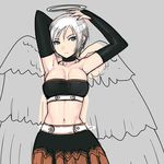  angel angel_wings armpits blue_eyes dragon_quest dragon_quest_ix halo lowres mahito navel raviel short_hair solo strapless tubetop white_hair wings 