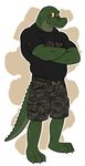  cargo_shorts chubby clothing crocodile looking_at_viewer male muscles reptile scalie sofakinggood solo torn_clothing 