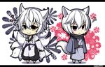  2boys animal_ears blue_eyes chibi crossover heart heterochromia inu_x_boku_ss japanese_clothes kamisama_hajimemashita male male_focus miketsukami_soushi multiple_boys purple_eyes smile tail tomoe_(kamisama_hajimemashita) white_hair yellow_eyes 