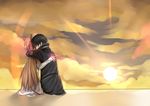  hug kirigaya_kazuto sunset sword_art_online tagme yuuki_asuna 