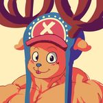  antler blue_nose cervine furry_(artist) half-dressed happy hat horn looking_at_viewer male mammal muscles one_piece pecs plain_background portrait reindeer smile solo tongue tony_tony_chopper topless white_background 