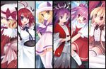  ahoge apron bad_id bad_pixiv_id blonde_hair bow brown_hair character_request elly hat hat_bow heart japanese_clothes kimono kurumi_(touhou) luize maid meira mikazuki_sara multiple_girls open_mouth ponytail purple_eyes purple_hair sara_(touhou) side_ponytail socks thighhighs touhou touhou_(pc-98) white_legwear yellow_eyes zettai_ryouiki 